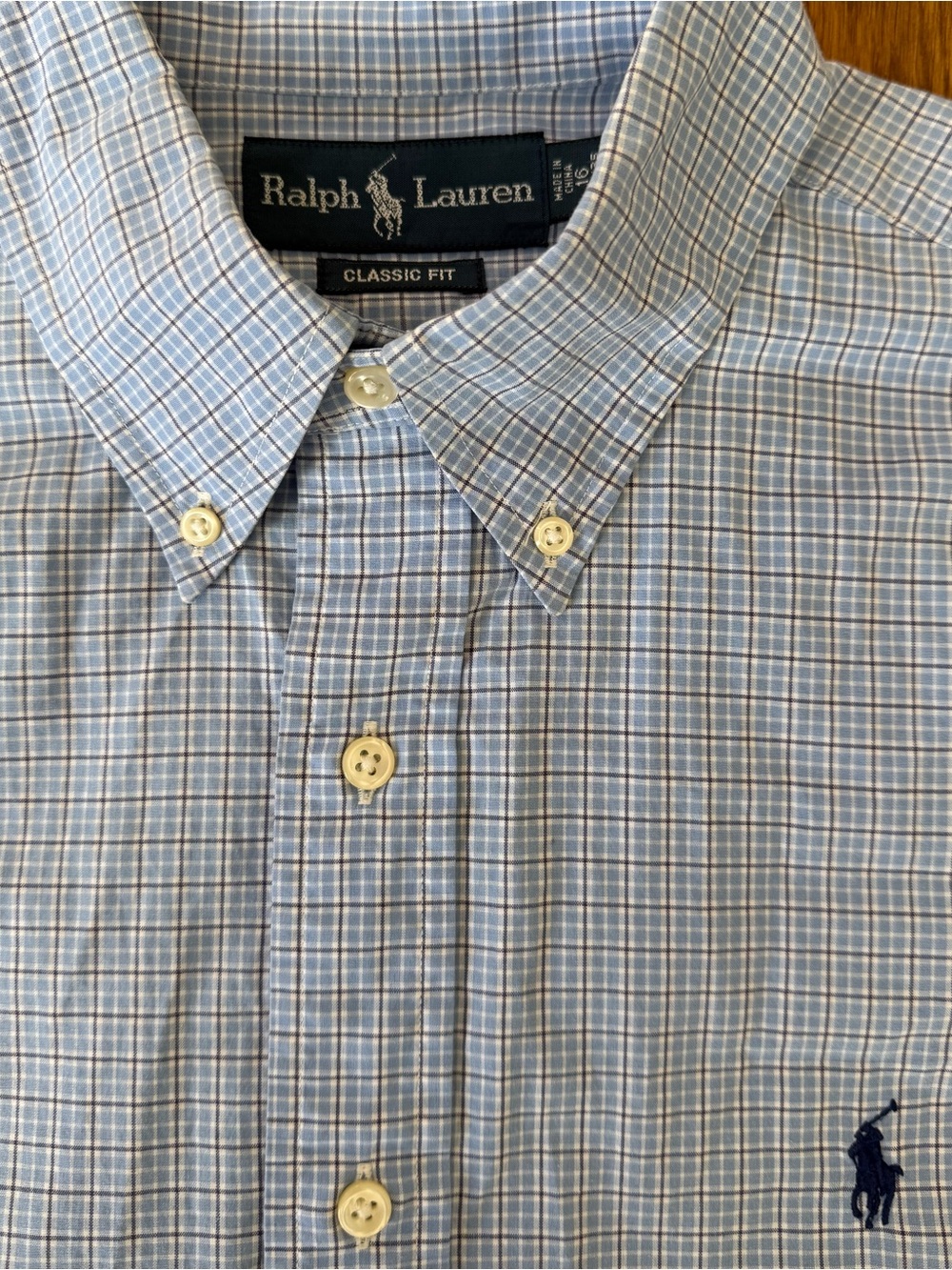 Ralph Lauren Classic Fit Men’s Large 16 34/35 Blue Plaid Button Down Shirt